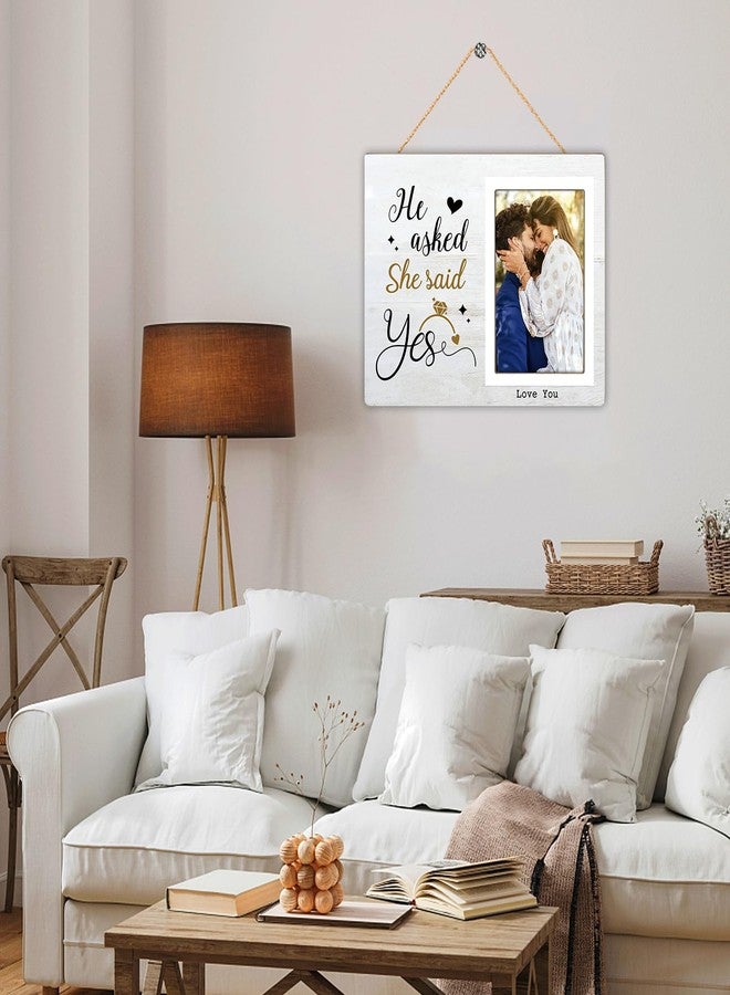 Itsoly Engagement Photo Frame, Engagement Gifts for Couples, He Asked, She Said Yes, Engagement, Wedding, Love, Valentines, Couples Wooden Photo Frame - Image 4